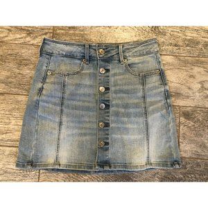 American Eagle Jean Skirt size 2R 2 Regular Denim‎ Mini Button Front Y2K 80s 90s